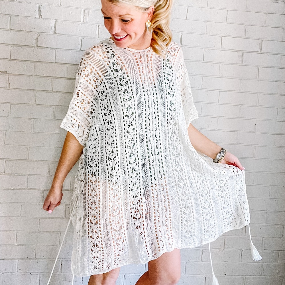 One size fits most - white crochet swim coverup
